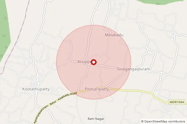Map showing approximate area covered by Pincode 636139 — Anuppur B.O, Salem
