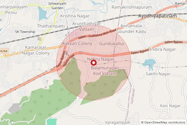 Map showing approximate area covered by Pincode 636140 — Kandashramam B.O, Salem