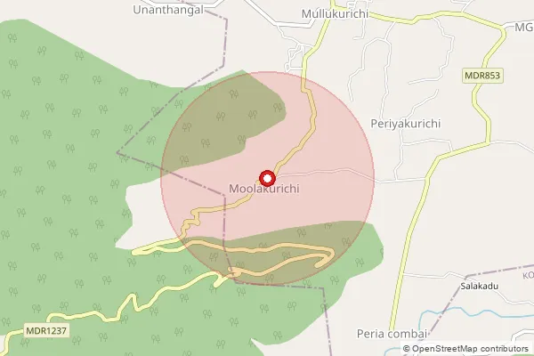 Map showing approximate area covered by Pincode 636142 — Unanthangal B.O, Namakkal