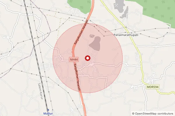 Map showing approximate area covered by Pincode 636203 — Ervadi Pethampatti B.O, Salem