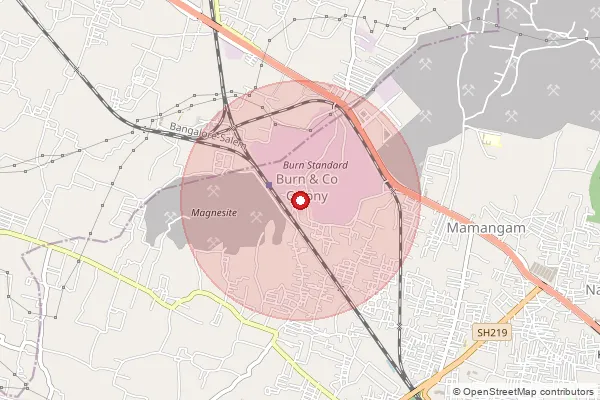 Map showing approximate area covered by Pincode 636302 — Mamangam B.O, Salem