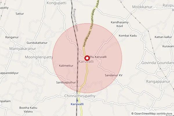 Map showing approximate area covered by Pincode 636305 — Mattukaranpudur B.O, Salem