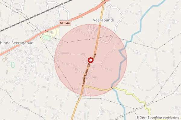 Map showing approximate area covered by Pincode 636308 — Bairoji Agraharam B.O, Salem