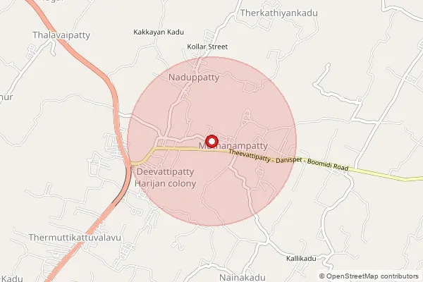 Map showing approximate area covered by Pincode 636351 — Bommiyampatti B.O, Salem