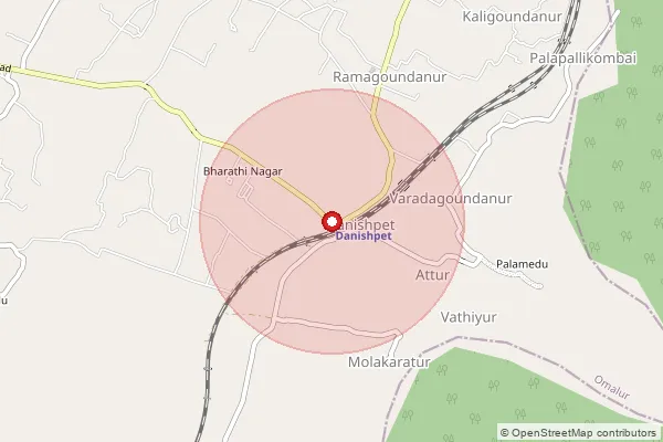 Map showing approximate area covered by Pincode 636354 — Kanavaipudur B.O, Salem