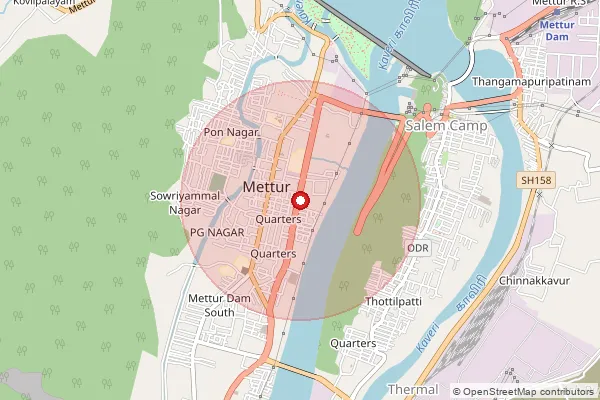 Map showing approximate area covered by Pincode 636401 — Metturdam S.O, Salem