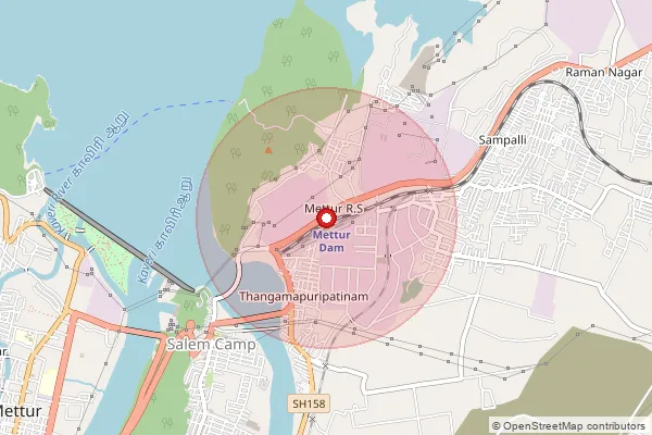 Map showing approximate area covered by Pincode 636402 — Metturdam Rs S.O, Salem