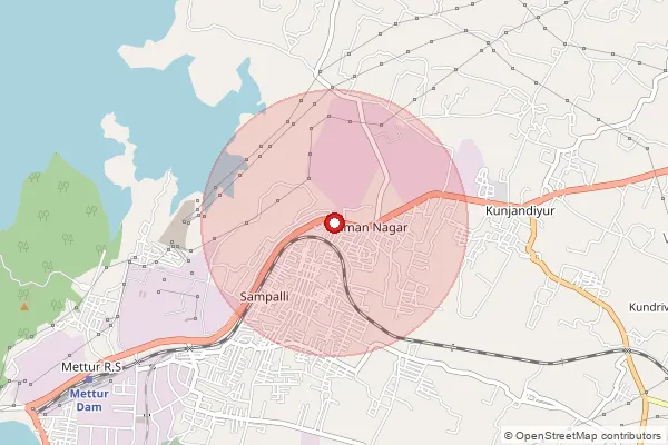 Map showing approximate area covered by Pincode 636403 — Karumalaikudal B.O, Salem