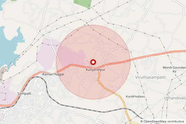 Map showing approximate area covered by Pincode 636404 — Andikarai B.O, Salem