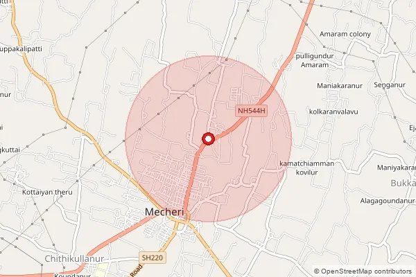 Map showing approximate area covered by Pincode 636451 — Erakondampatti B.O, Salem