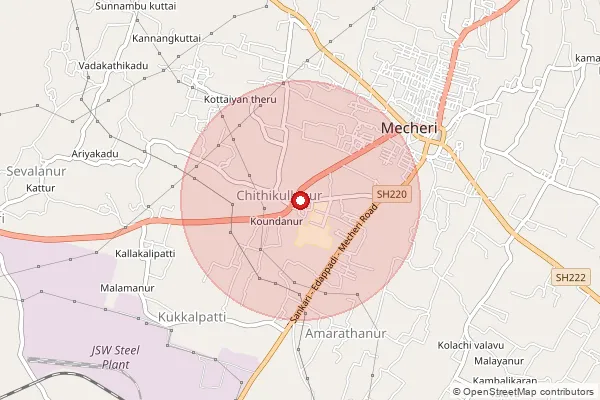 Map showing approximate area covered by Pincode 636453 — M.Kalipatti B.O, Salem