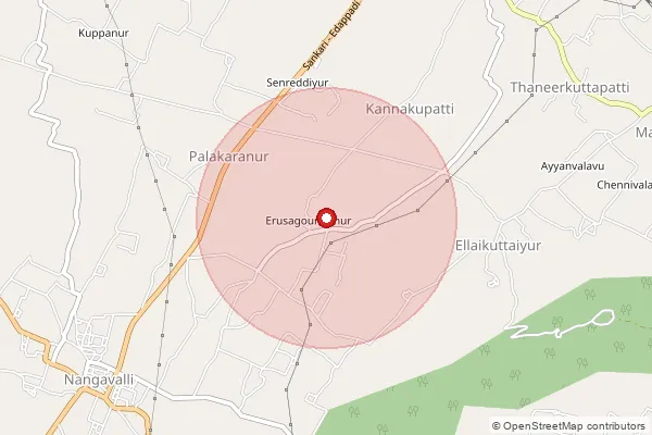 Map showing approximate area covered by Pincode 636454 — Kanakkampatti B.O, Salem