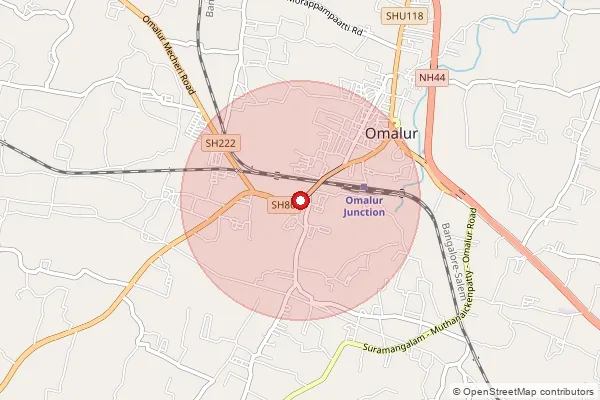 Map showing approximate area covered by Pincode 636455 — Olaipatti B.O, Salem