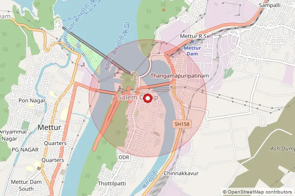 Map showing approximate area covered by Pincode 636456 — Salem Camp S.O, Salem