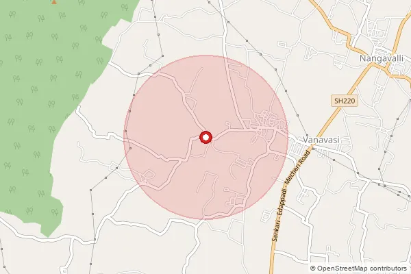 Map showing approximate area covered by Pincode 636457 — Vanavasi S.O, Salem