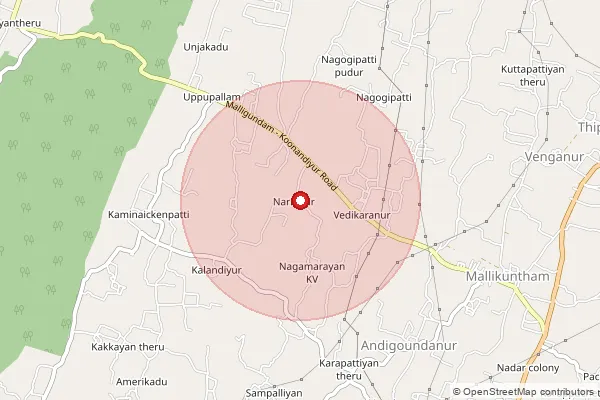 Map showing approximate area covered by Pincode 636458 — Koonandiyur B.O, Salem