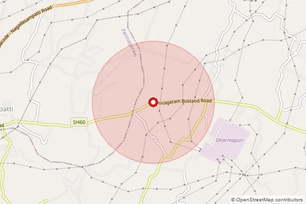 Map showing approximate area covered by Pincode 636803 — Makkanur B.O, Dharmapuri