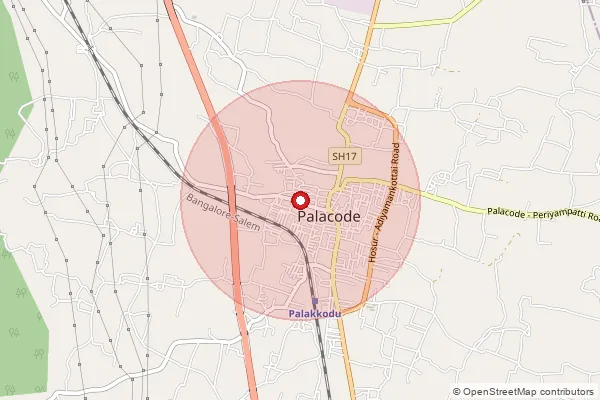 Map showing approximate area covered by Pincode 636805 — M.Maravadi B.O, Dharmapuri