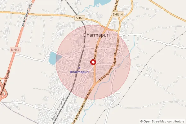 Map showing approximate area covered by Pincode 636807 — Ichampatti B.O, Dharmapuri