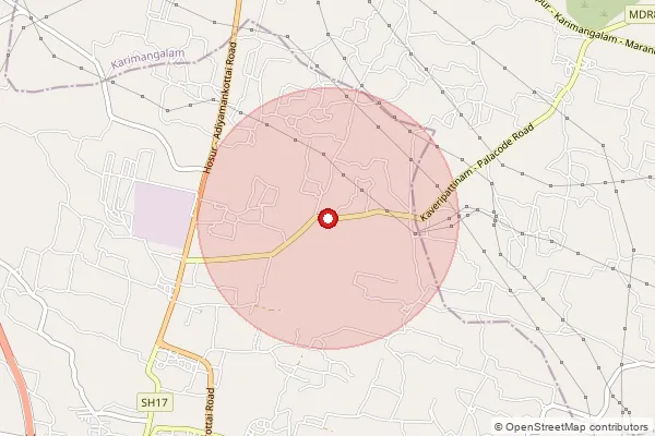 Map showing approximate area covered by Pincode 636808 — Jertalav B.O, Dharmapuri