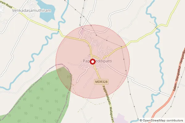 Map showing approximate area covered by Pincode 636905 — Kokkarapatti B.O, Dharmapuri