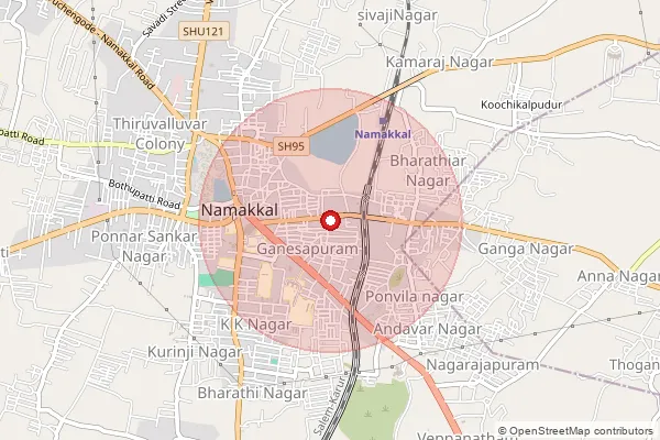 Map showing approximate area covered by Pincode 637002 — Sanyasikaradu B.O, Namakkal