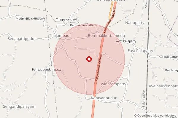 Map showing approximate area covered by Pincode 637003 — Vallipuram B.O, Namakkal