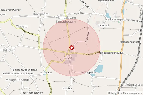 Map showing approximate area covered by Pincode 637015 — Ariyur B.O, Namakkal