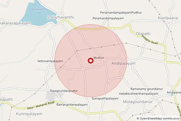 Map showing approximate area covered by Pincode 637017 — Tolur B.O, Namakkal