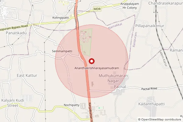 Map showing approximate area covered by Pincode 637018 — Dhathathiripuram B.O, Namakkal