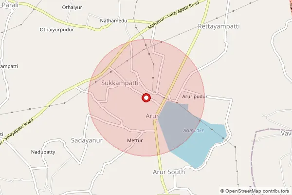 Map showing approximate area covered by Pincode 637020 — Arasanatham B.O, Namakkal