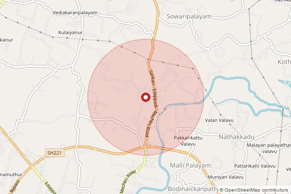 Map showing approximate area covered by Pincode 637101 — Alachampalayam B.O, Salem