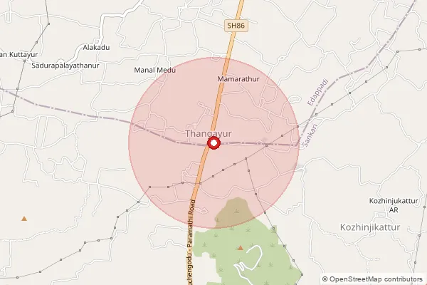 Map showing approximate area covered by Pincode 637102 — Erumaipatti B.O, Salem