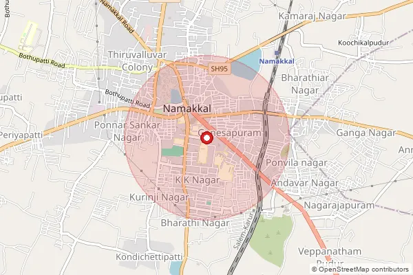 Map showing approximate area covered by Pincode 637104 — Kaveripatti B.O, Salem