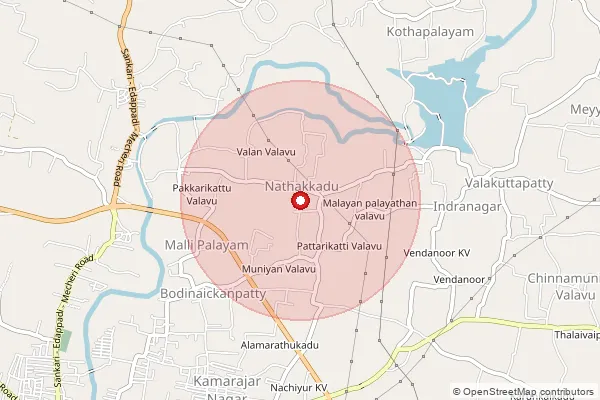 Map showing approximate area covered by Pincode 637105 — Vembaneri B.O, Salem