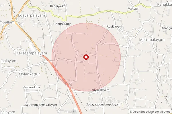 Map showing approximate area covered by Pincode 637205 — Kuppandapalayam B.O, Namakkal