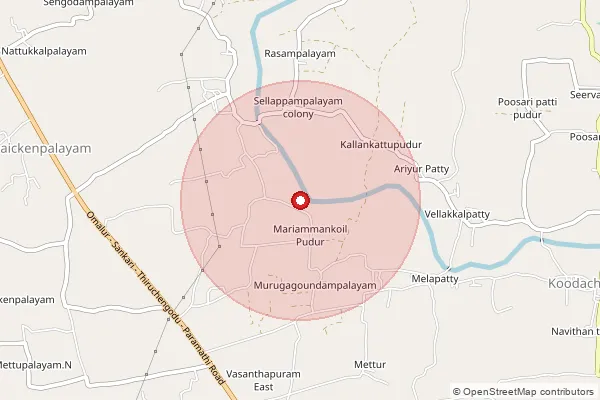 Map showing approximate area covered by Pincode 637206 — N.Seerapalli B.O, Namakkal
