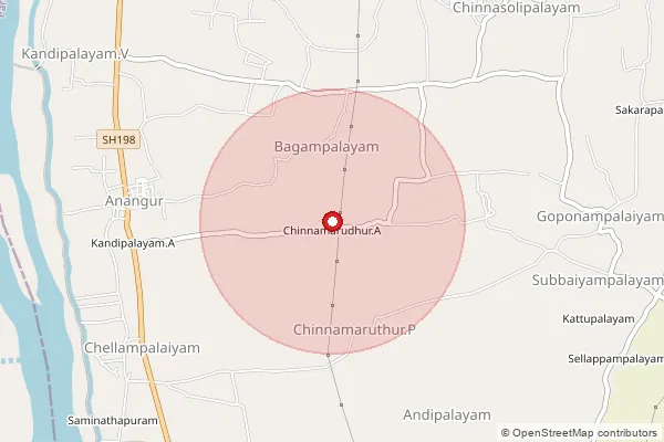Map showing approximate area covered by Pincode 637208 — Vengarai B.O, Namakkal
