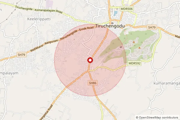 Map showing approximate area covered by Pincode 637211 — Tiruchengodu H.O, Namakkal