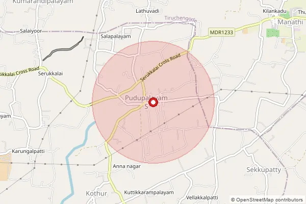 Map showing approximate area covered by Pincode 637212 — Bommanpatti B.O, Namakkal