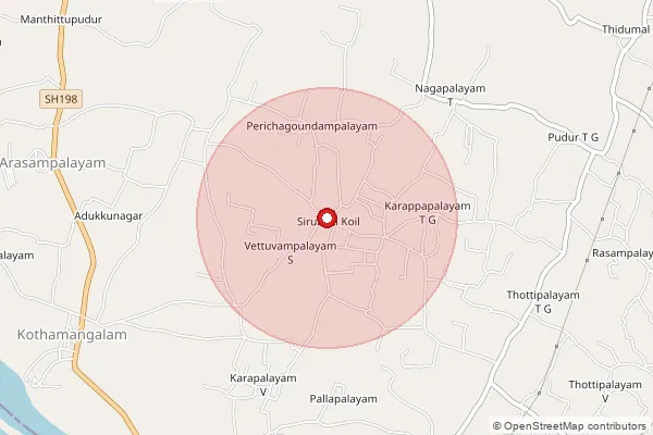 Map showing approximate area covered by Pincode 637213 — Kurumbalamahadevi B.O, Namakkal