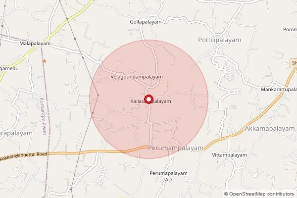 Map showing approximate area covered by Pincode 637214 — Animoor B.O, Namakkal