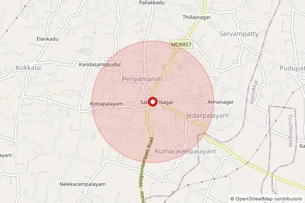 Map showing approximate area covered by Pincode 637216 — Periyamanali So, Namakkal
