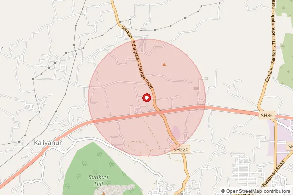 Map showing approximate area covered by Pincode 637301 — Kuppanur B.O, Salem