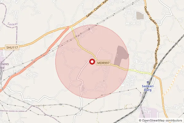 Map showing approximate area covered by Pincode 637302 — Thirumangalam B.O, Namakkal
