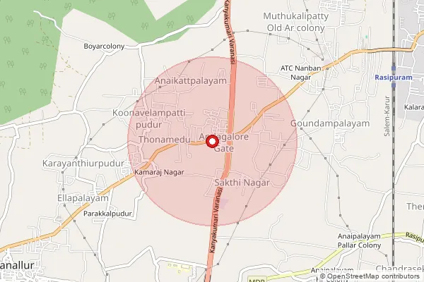 Map showing approximate area covered by Pincode 637401 — Koonavelampatti B.O, Namakkal