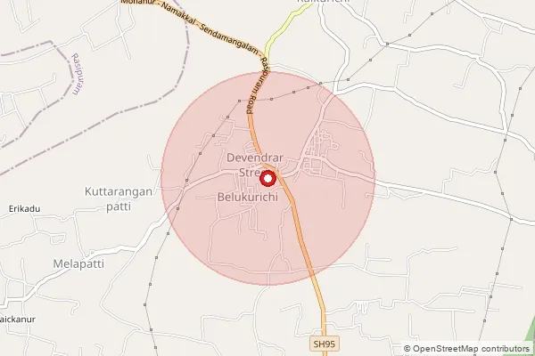 Map showing approximate area covered by Pincode 637402 — Belukurichi S.O, Namakkal
