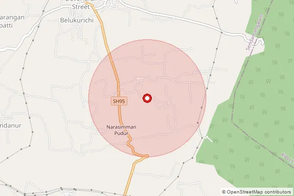 Map showing approximate area covered by Pincode 637404 — Malaveppankuttai B.O, Namakkal