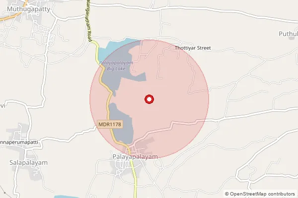 Map showing approximate area covered by Pincode 637405 — Muthugapatti S.O, Namakkal