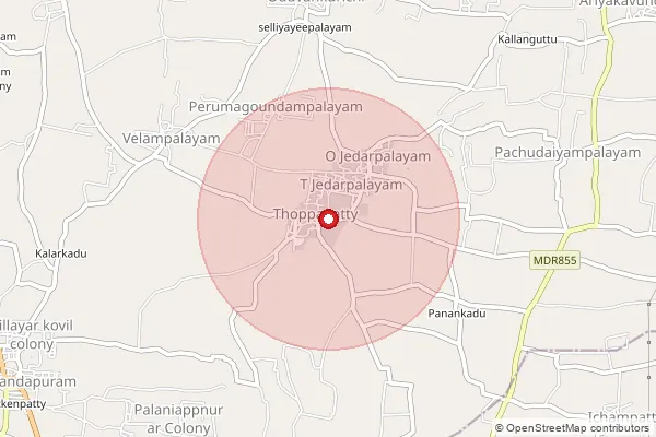 Map showing approximate area covered by Pincode 637406 — Pachudayampalayam B.O, Namakkal